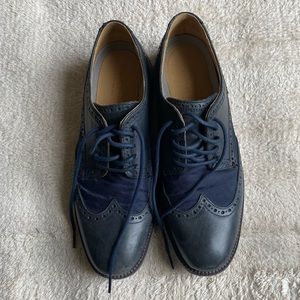 Cole Haan Mens Grand OS Oxford Wingtip Brogue Navy Blue Leather Canvas (8.5M)